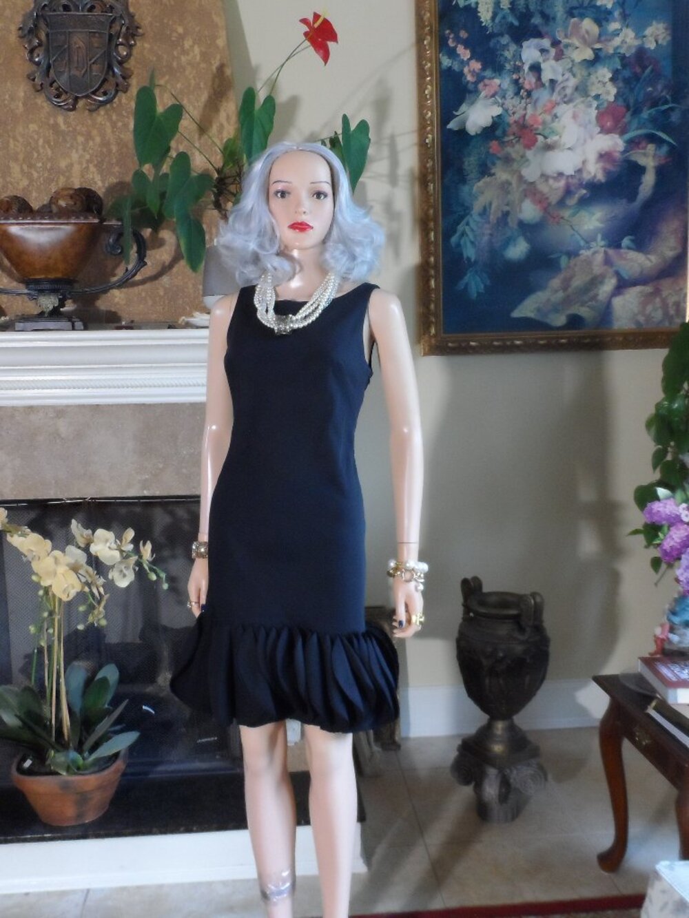 Lela Rose Black Cotton Silk Ruffle Hem Cocktail Dress Size 4
